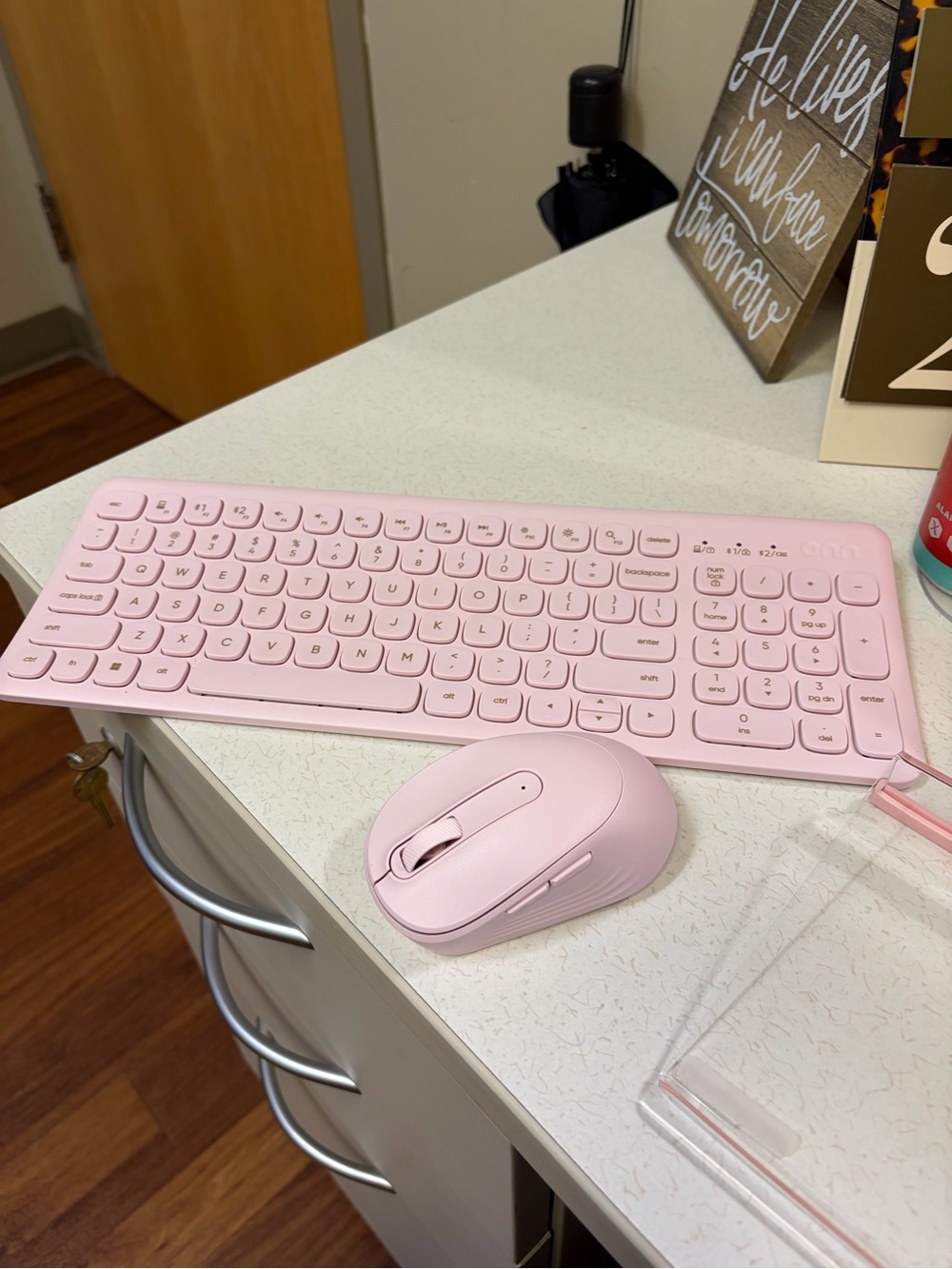 Wireless Pink Keyboard and Mouse Set for Home Office